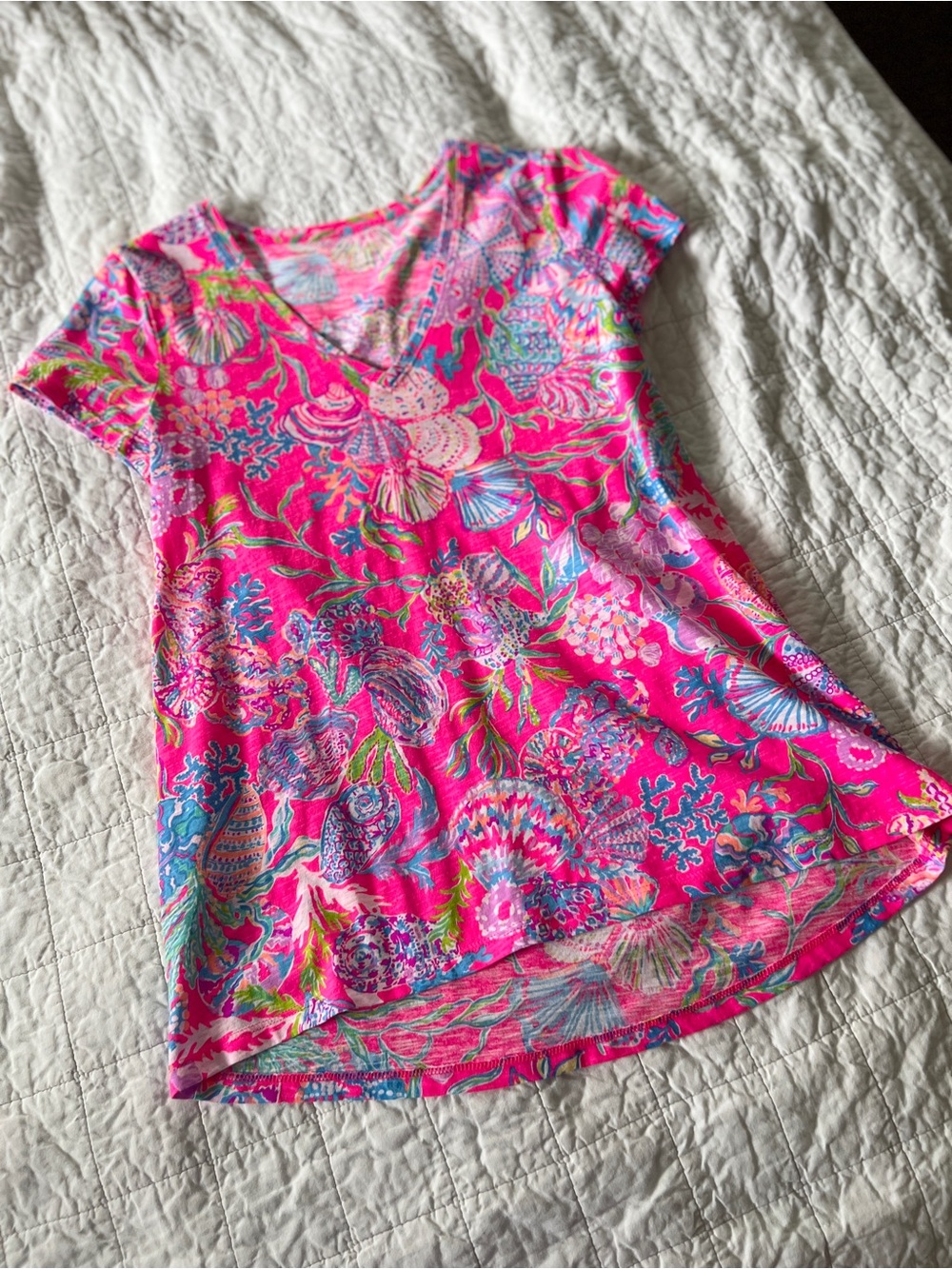 Lilly Pulitzer Pink Floral & Shell V-Neck Top